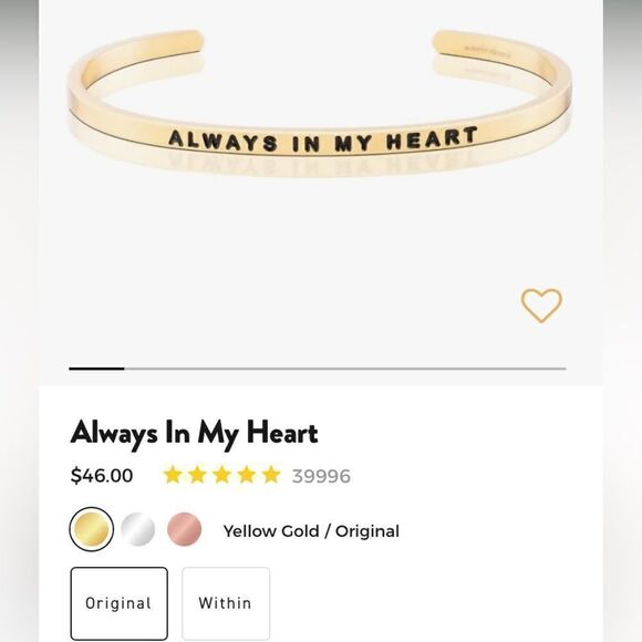 Mantraband 18K Gold Dipped “Always In My Heart” Cuff Bracelet - As New - Picture 7 of 7